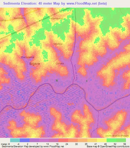 Sedimenta,Guinea-Bissau Elevation Map