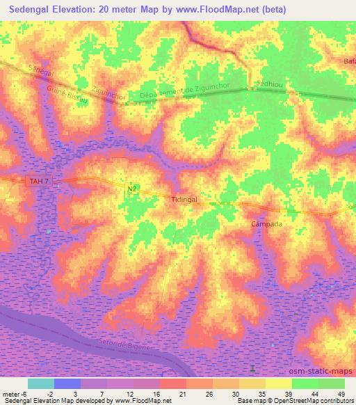 Sedengal,Guinea-Bissau Elevation Map