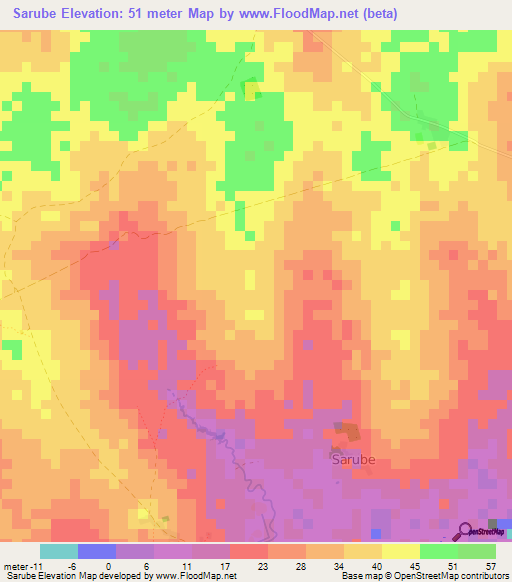 Sarube,Guinea-Bissau Elevation Map