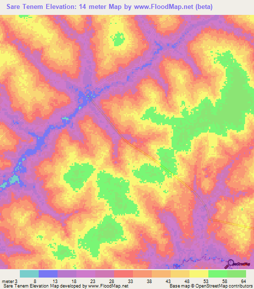 Sare Tenem,Guinea-Bissau Elevation Map