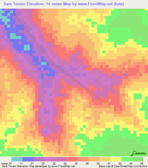 Sare Tenem,Guinea-Bissau Elevation Map