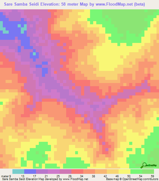 Sare Samba Seidi,Guinea-Bissau Elevation Map