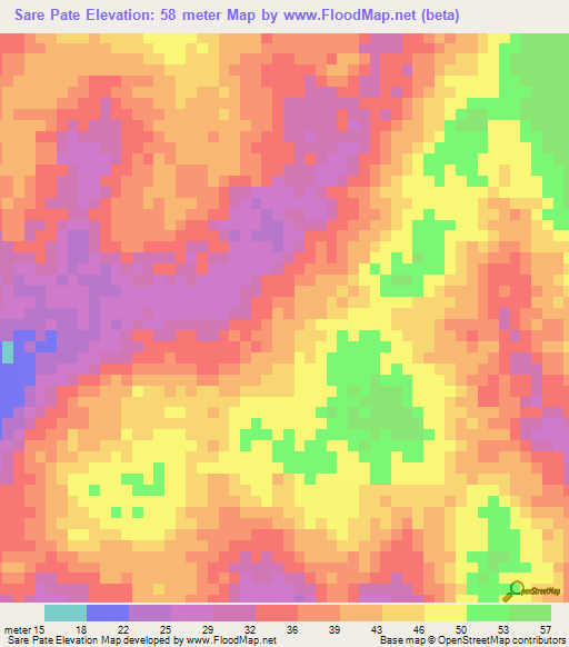 Sare Pate,Guinea-Bissau Elevation Map