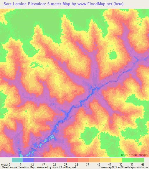 Sare Lamine,Guinea-Bissau Elevation Map