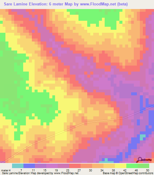 Sare Lamine,Guinea-Bissau Elevation Map