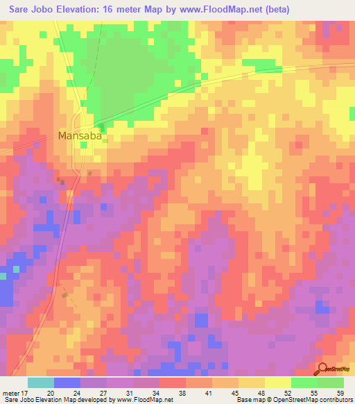 Sare Jobo,Guinea-Bissau Elevation Map