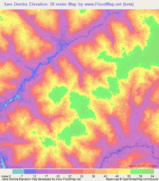 Sare Demba,Guinea-Bissau Elevation Map