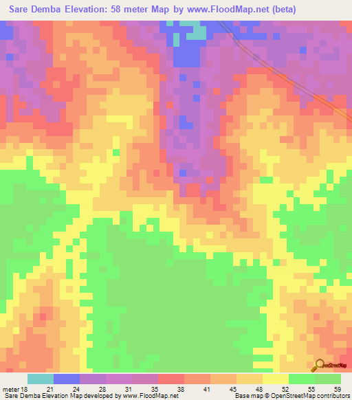 Sare Demba,Guinea-Bissau Elevation Map