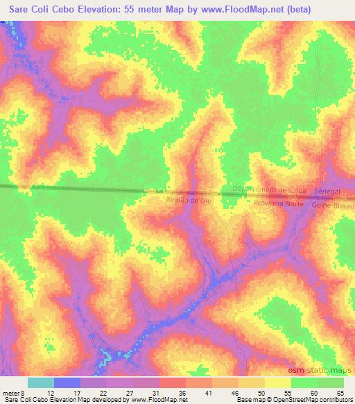 Sare Coli Cebo,Guinea-Bissau Elevation Map