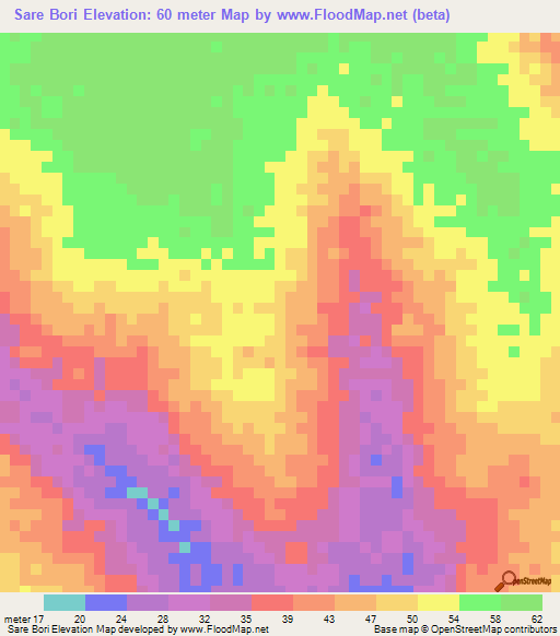 Sare Bori,Guinea-Bissau Elevation Map