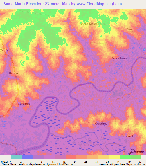 Santa Maria,Guinea-Bissau Elevation Map