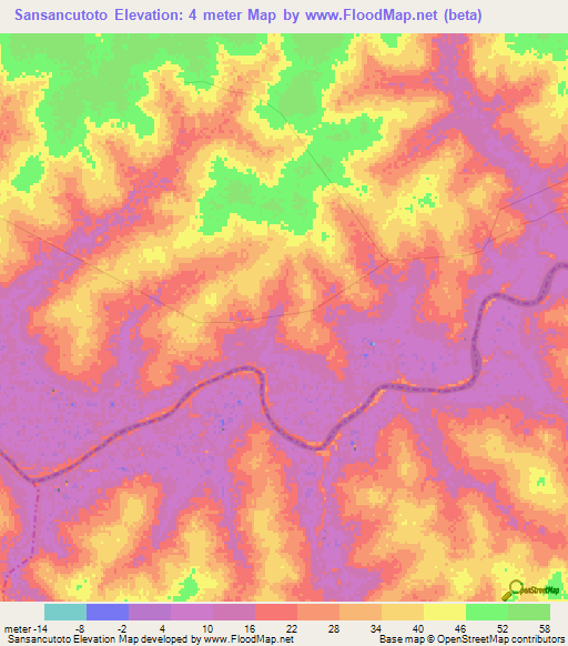 Sansancutoto,Guinea-Bissau Elevation Map