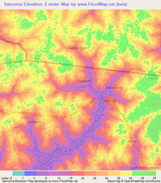 Sancoma,Guinea-Bissau Elevation Map