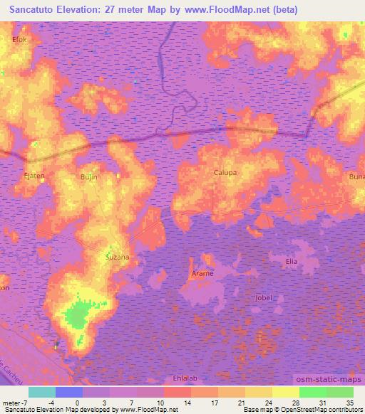 Sancatuto,Guinea-Bissau Elevation Map