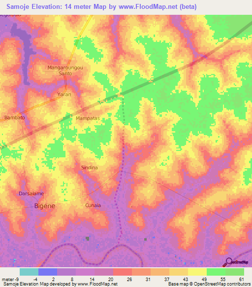 Samoje,Guinea-Bissau Elevation Map