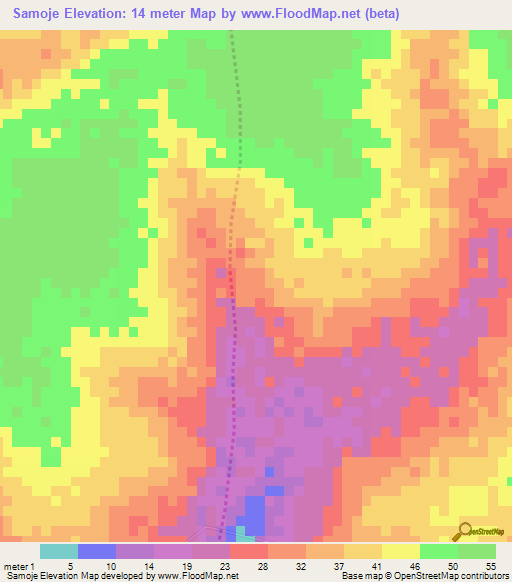 Samoje,Guinea-Bissau Elevation Map