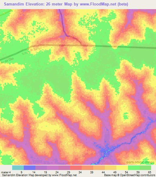 Samandim,Guinea-Bissau Elevation Map