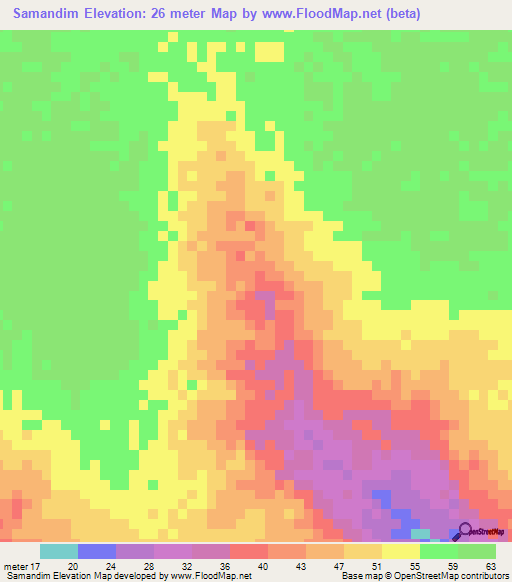 Samandim,Guinea-Bissau Elevation Map