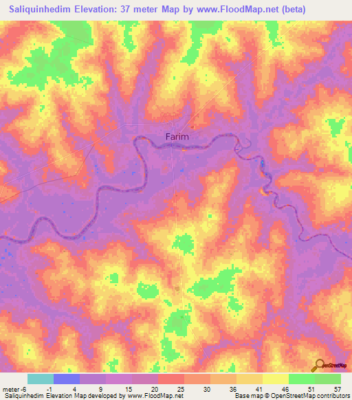 Saliquinhedim,Guinea-Bissau Elevation Map