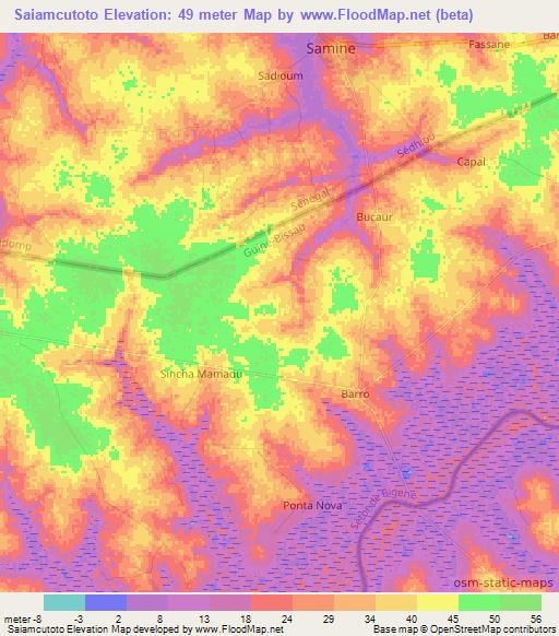 Saiamcutoto,Guinea-Bissau Elevation Map