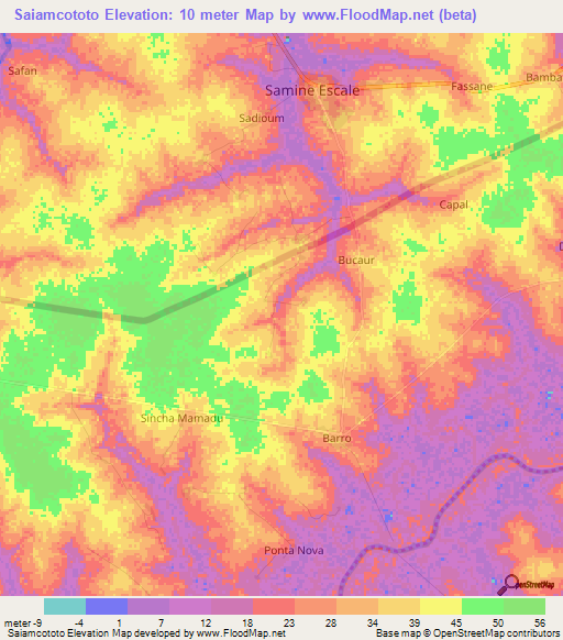 Saiamcototo,Guinea-Bissau Elevation Map