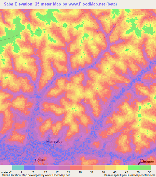 Saba,Guinea-Bissau Elevation Map