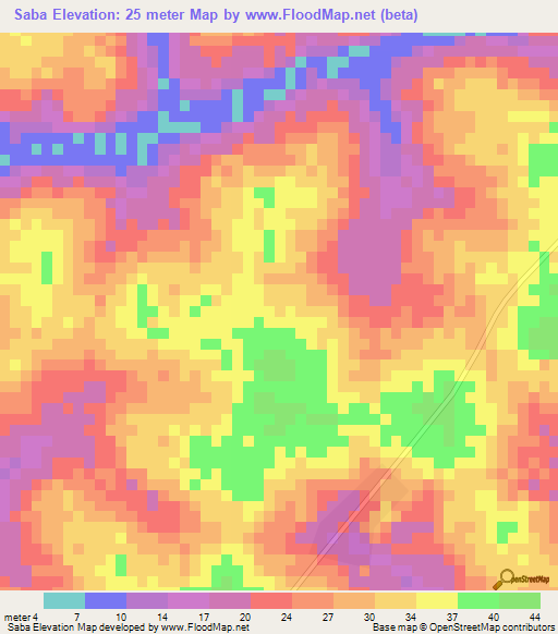 Saba,Guinea-Bissau Elevation Map