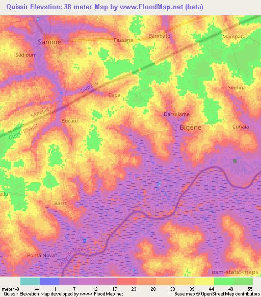 Quissir,Guinea-Bissau Elevation Map