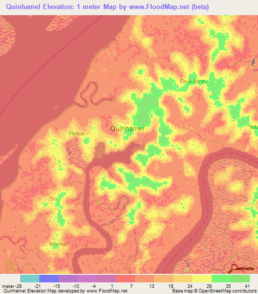 Quinhamel,Guinea-Bissau Elevation Map