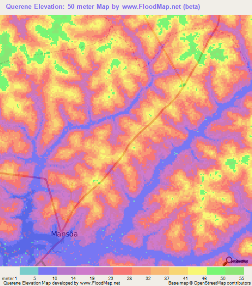 Querene,Guinea-Bissau Elevation Map