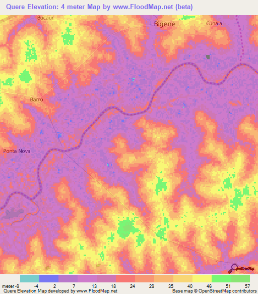 Quere,Guinea-Bissau Elevation Map