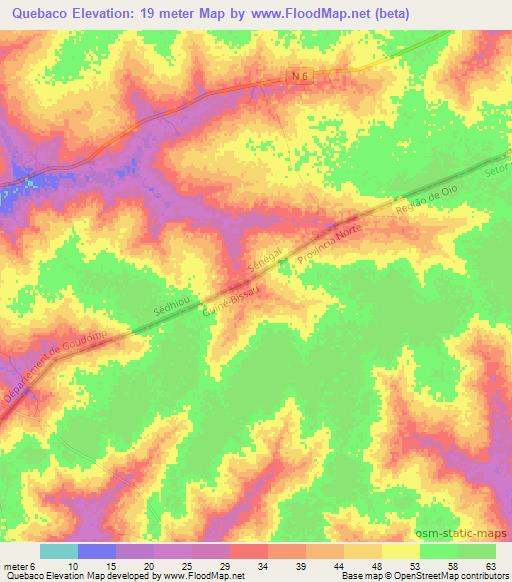 Quebaco,Guinea-Bissau Elevation Map