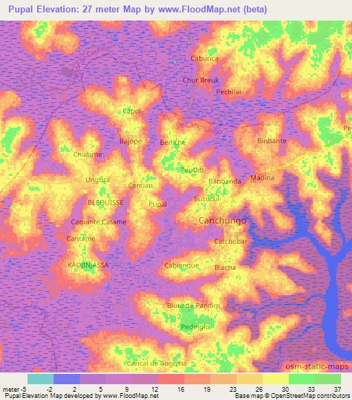 Pupal,Guinea-Bissau Elevation Map