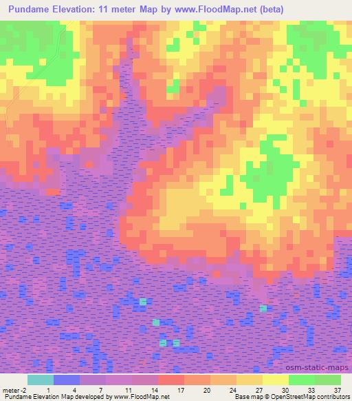 Pundame,Guinea-Bissau Elevation Map