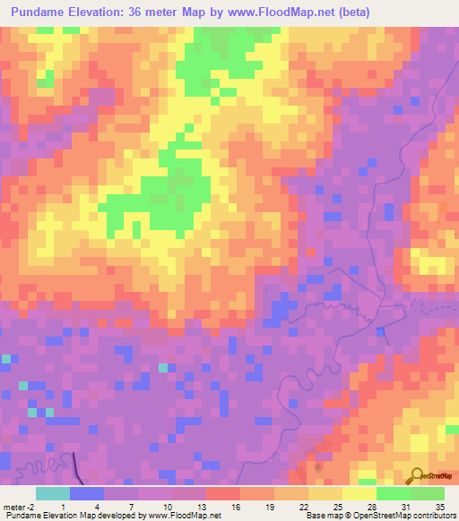 Pundame,Guinea-Bissau Elevation Map