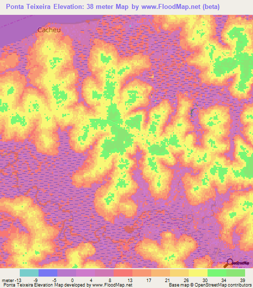 Ponta Teixeira,Guinea-Bissau Elevation Map