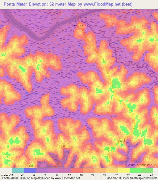 Ponta Matar,Guinea-Bissau Elevation Map