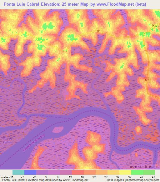 Ponta Luis Cabral,Guinea-Bissau Elevation Map