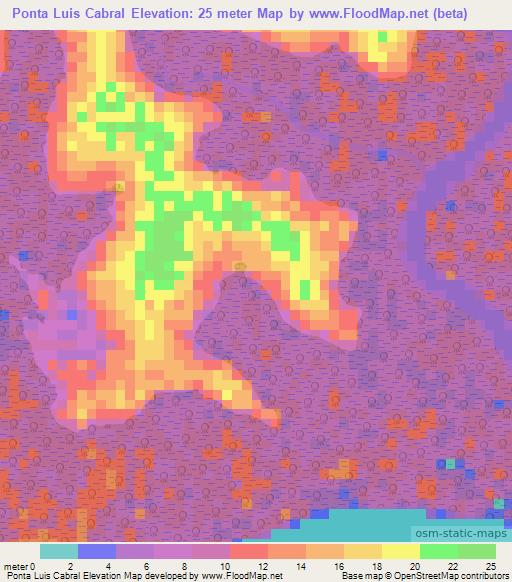 Ponta Luis Cabral,Guinea-Bissau Elevation Map