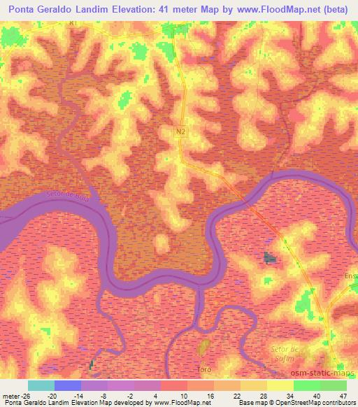 Ponta Geraldo Landim,Guinea-Bissau Elevation Map