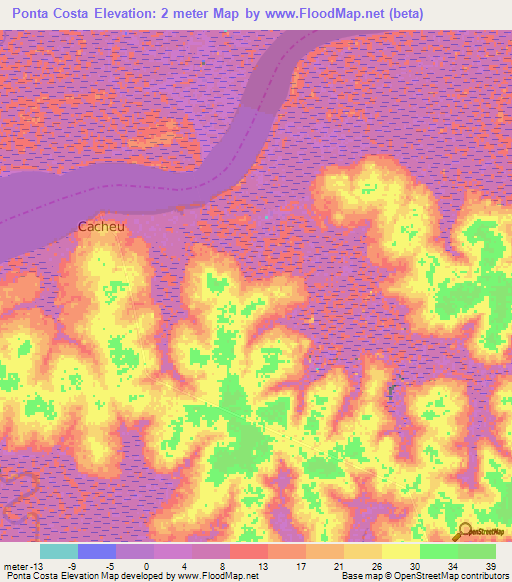 Ponta Costa,Guinea-Bissau Elevation Map