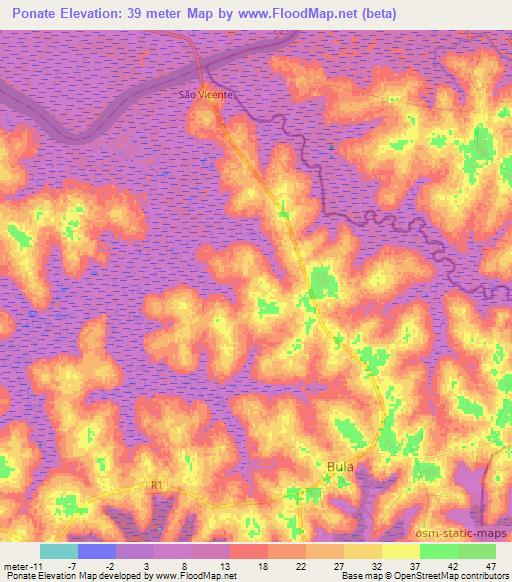 Ponate,Guinea-Bissau Elevation Map