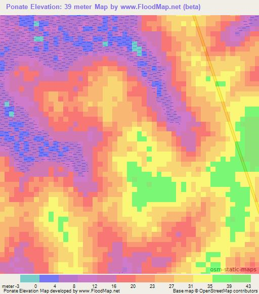 Ponate,Guinea-Bissau Elevation Map