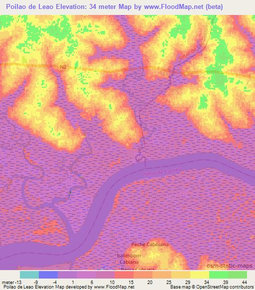 Poilao de Leao,Guinea-Bissau Elevation Map