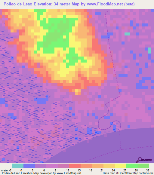 Poilao de Leao,Guinea-Bissau Elevation Map