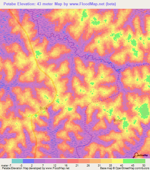 Petabe,Guinea-Bissau Elevation Map