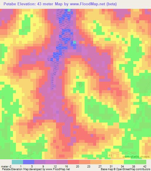 Petabe,Guinea-Bissau Elevation Map