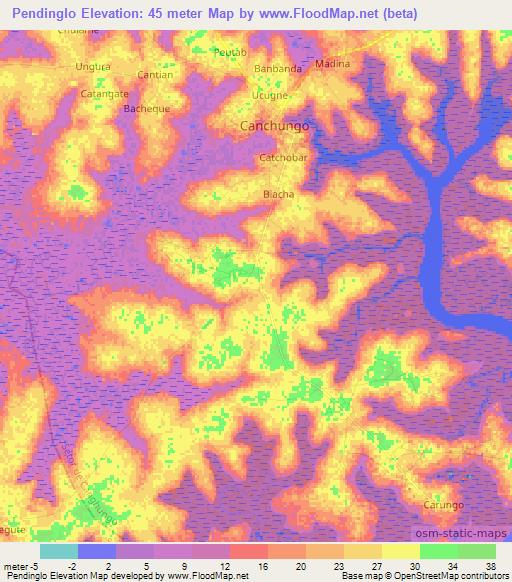 Pendinglo,Guinea-Bissau Elevation Map