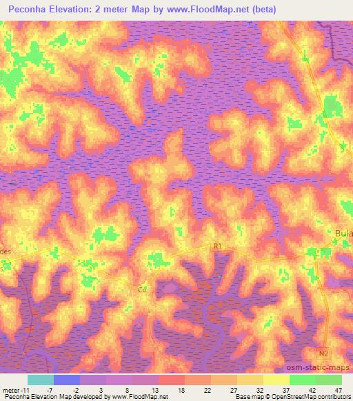 Peconha,Guinea-Bissau Elevation Map