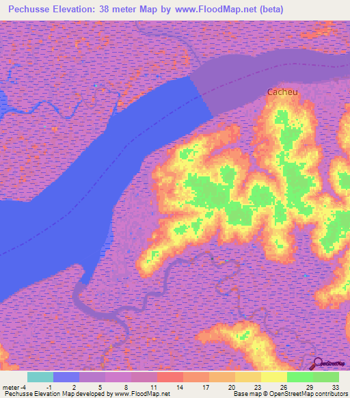 Pechusse,Guinea-Bissau Elevation Map